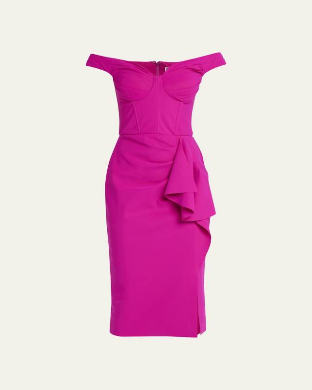 Madama Off-Shoulder Draped Midi Dress